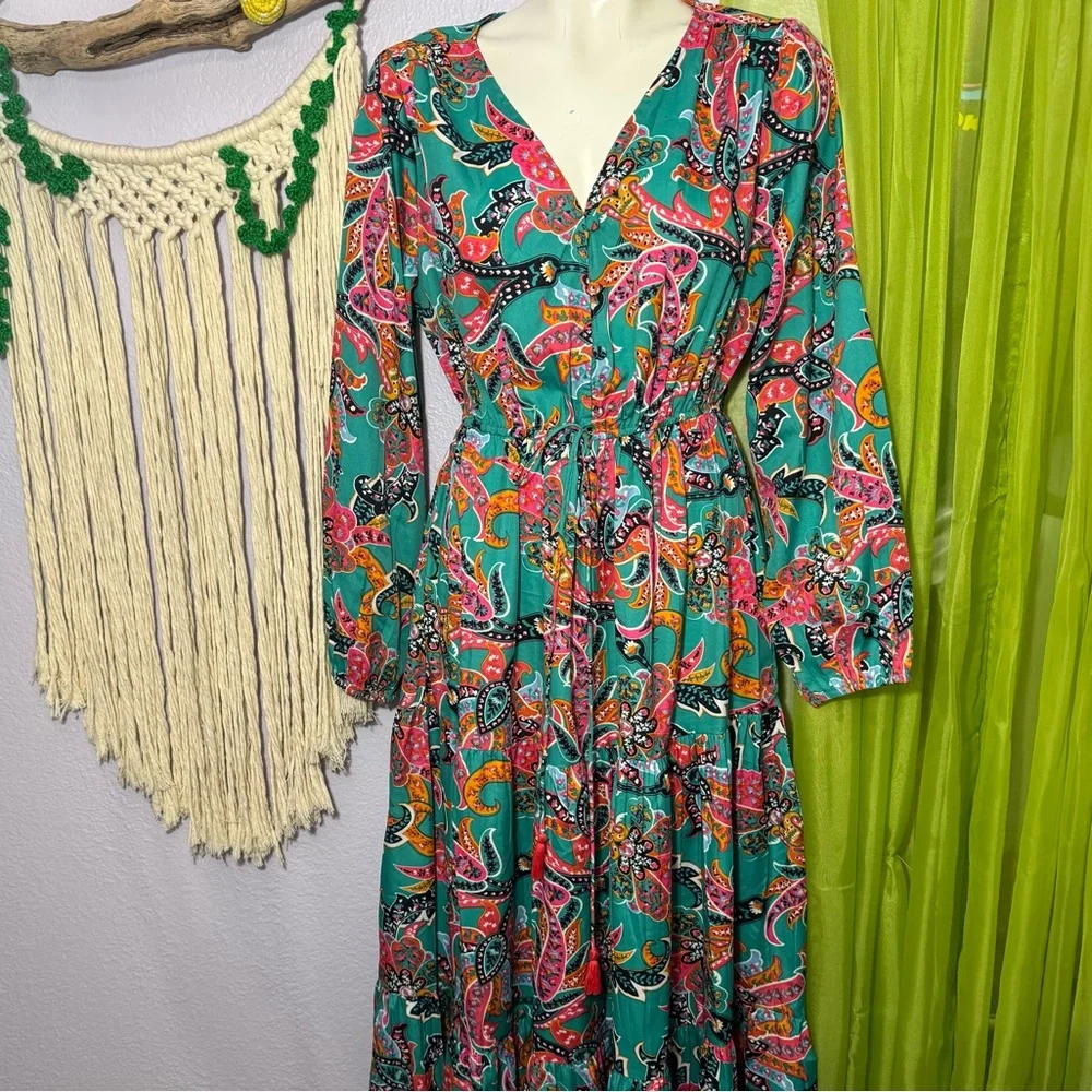 Boemo Multicolor Paisley Maxi Dress (L) 🌈 - Picture 2 of 7